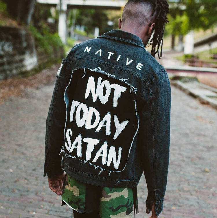 Not Today Satan Destroyed Denim Jacket - Denim Jacket
