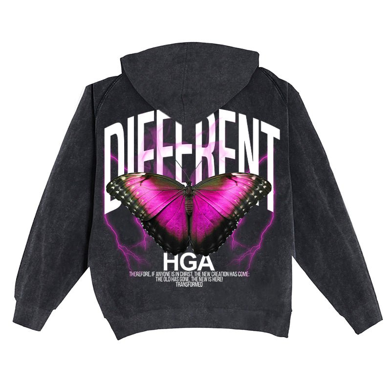 Different Pink Butterfly Hoodie (Vintage Black) - 