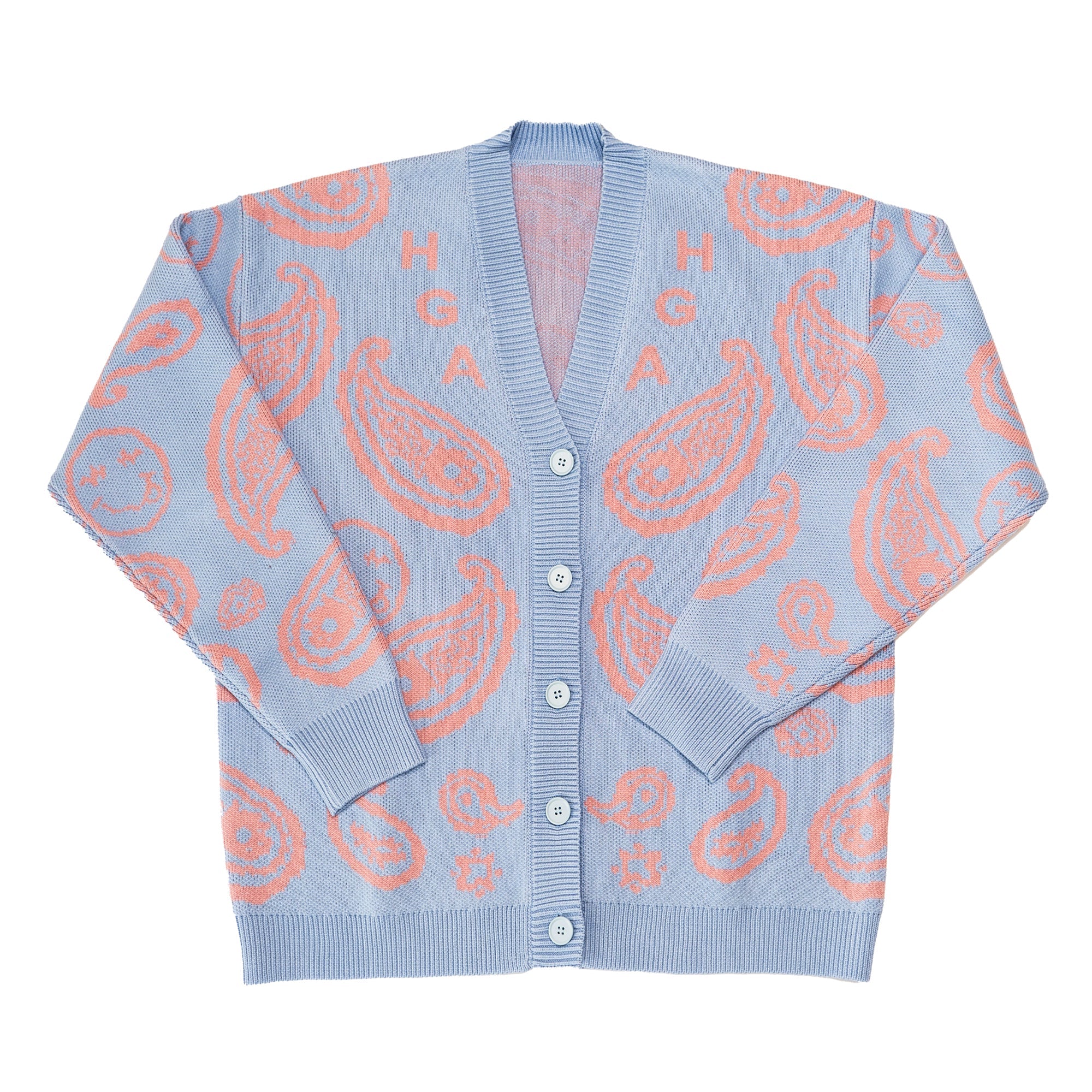 HGA Blue/Pink Paisley Cardigan - 